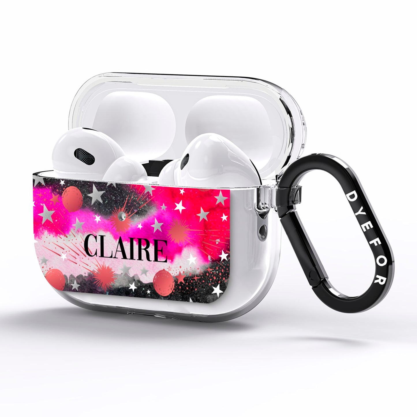 Personalised Pink Celestial AirPods Pro Clear Case Side Image