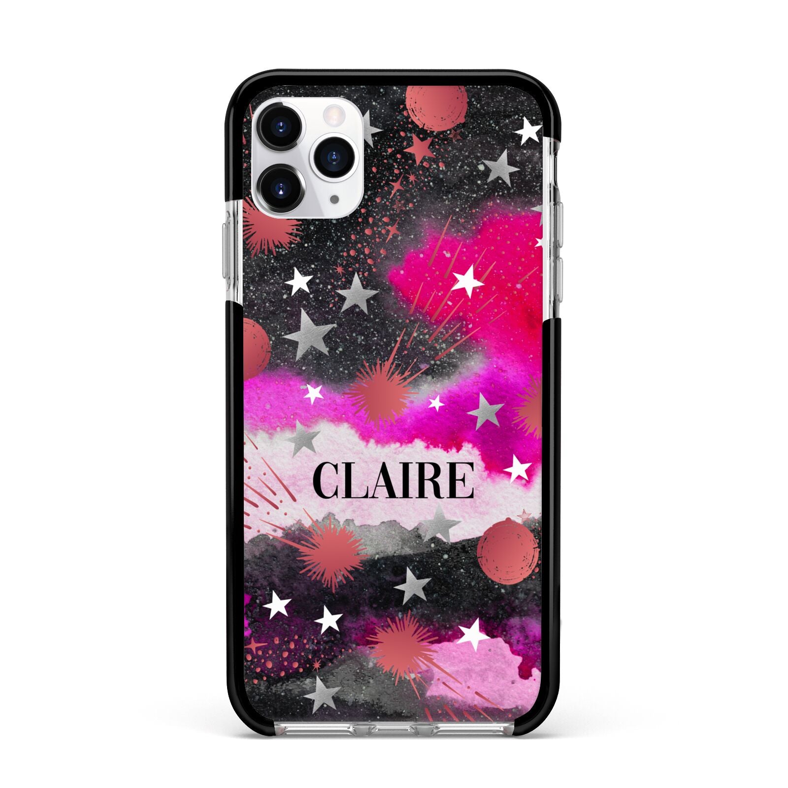 Personalised Pink Celestial Apple iPhone 11 Pro Max in Silver with Black Impact Case