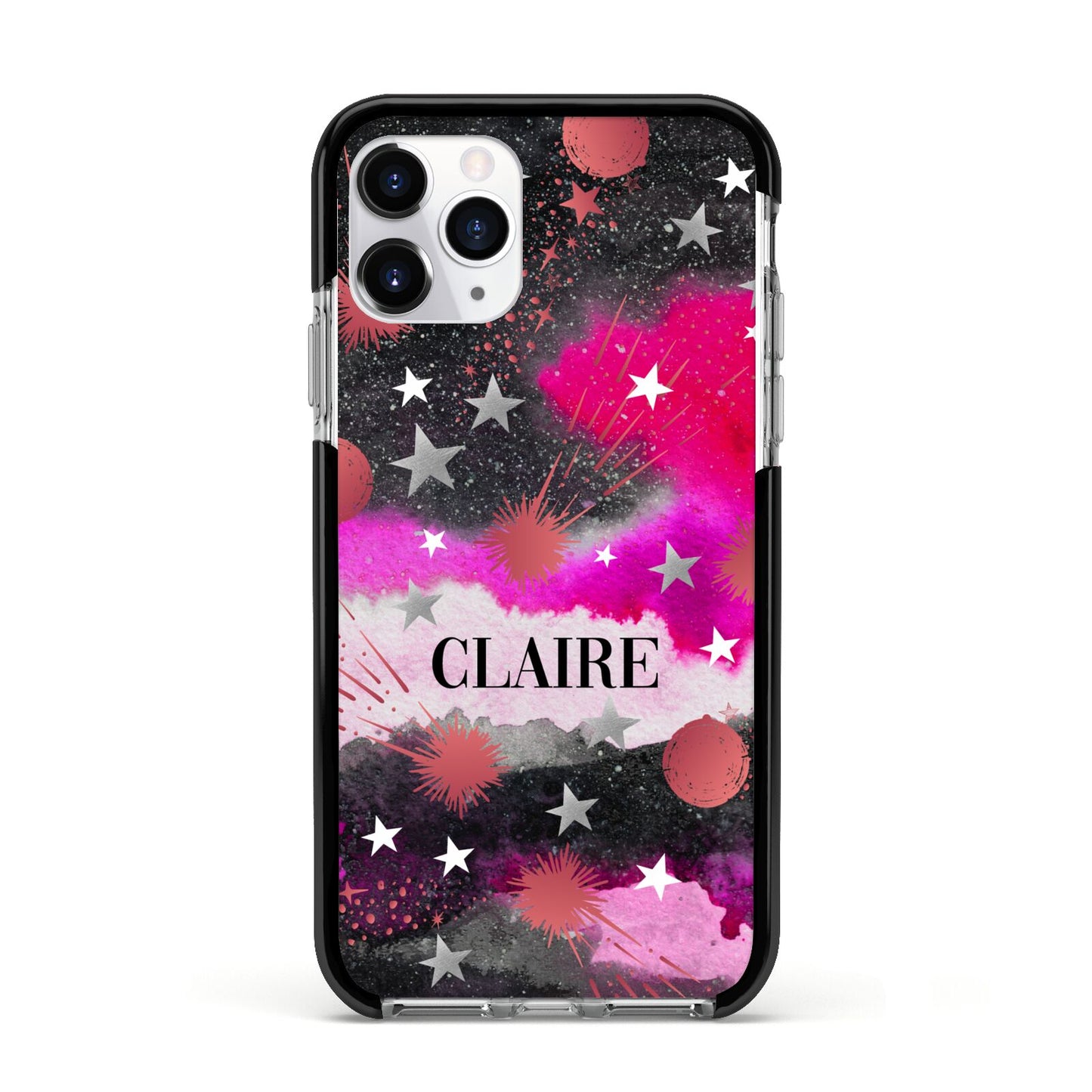 Personalised Pink Celestial Apple iPhone 11 Pro in Silver with Black Impact Case