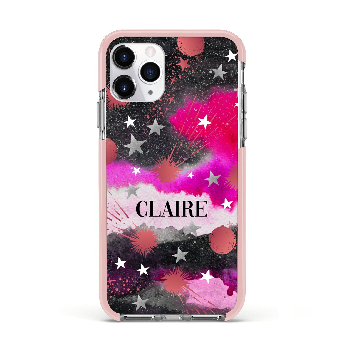 Personalised Pink Celestial Apple iPhone 11 Pro in Silver with Pink Impact Case