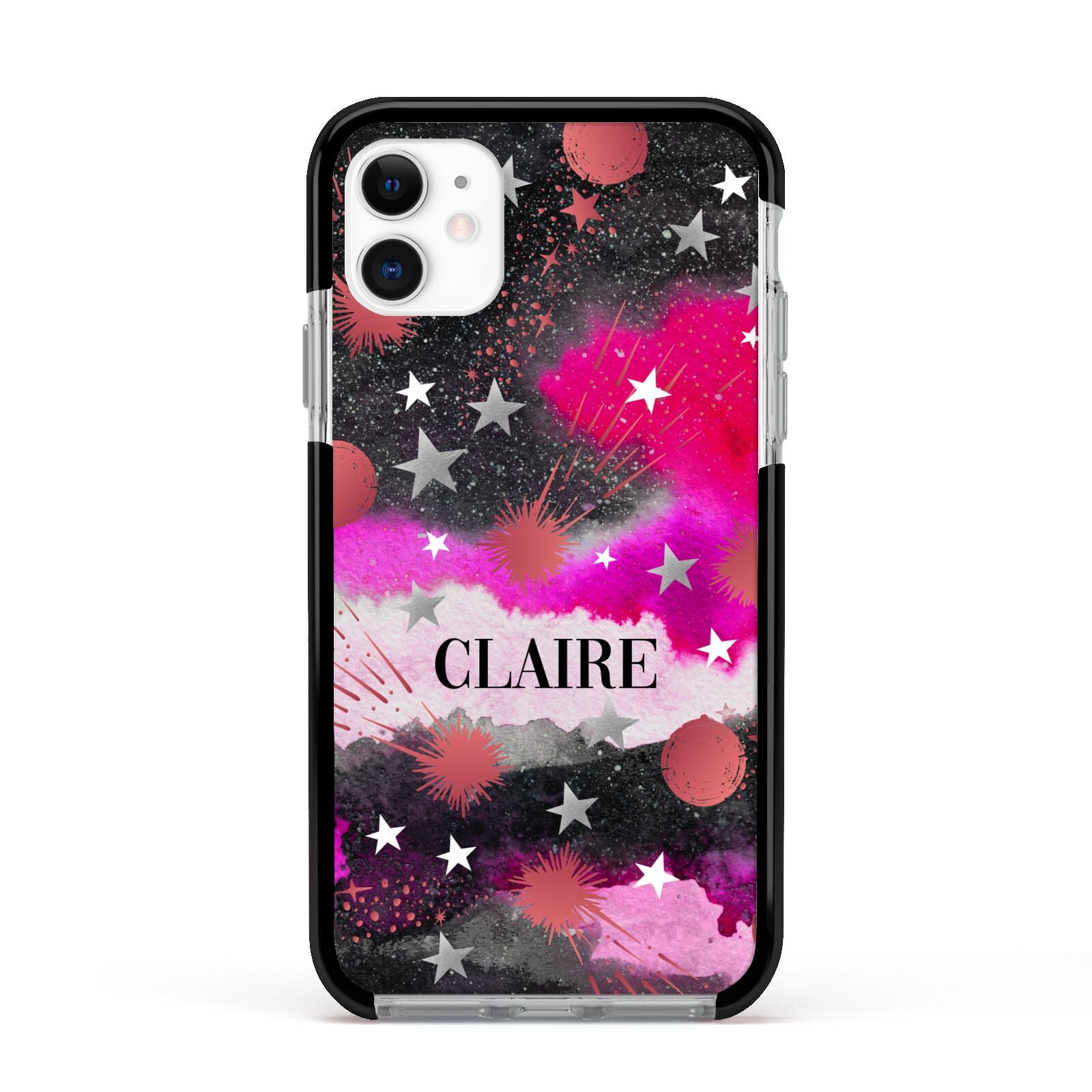 Personalised Pink Celestial Apple iPhone 11 in White with Black Impact Case