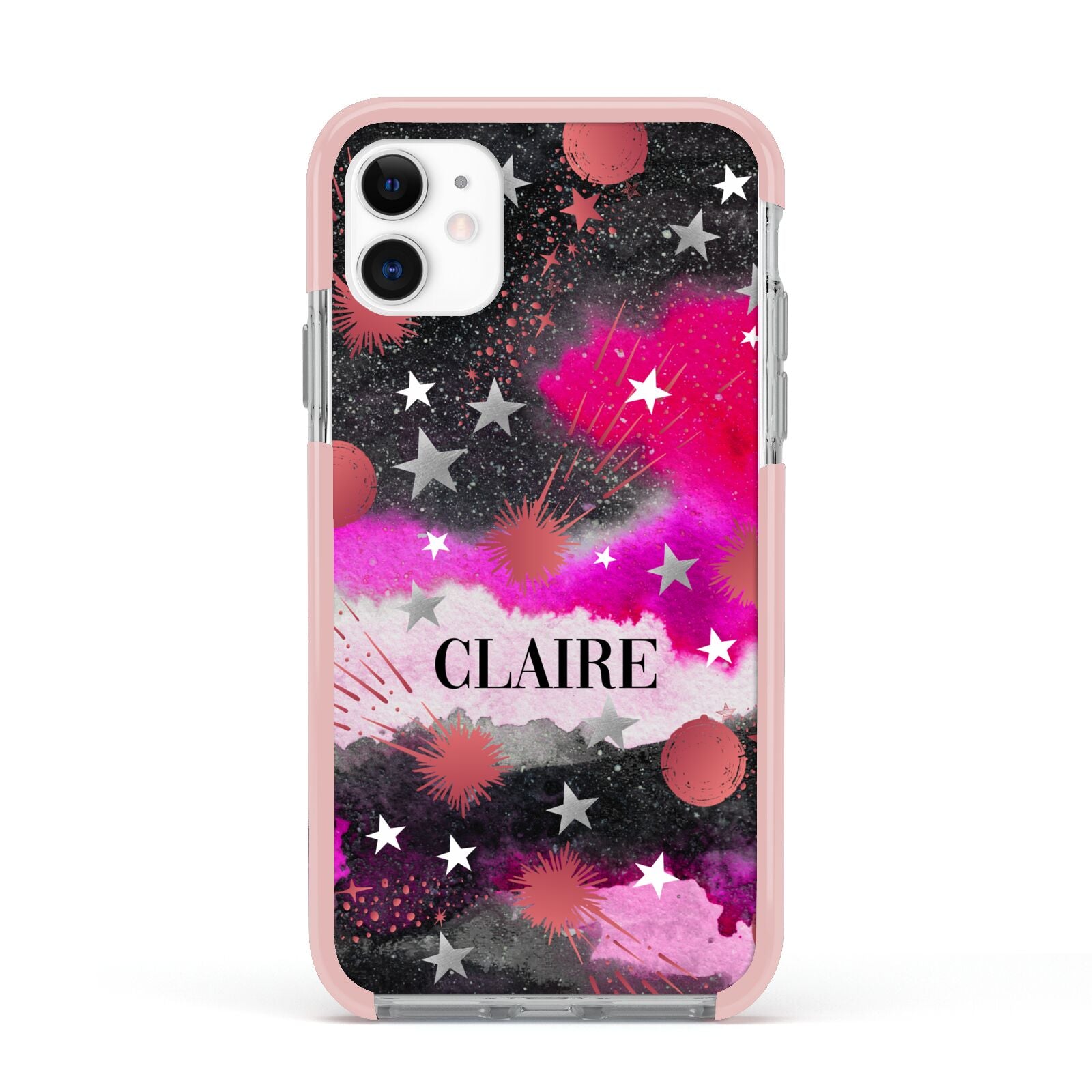Personalised Pink Celestial Apple iPhone 11 in White with Pink Impact Case