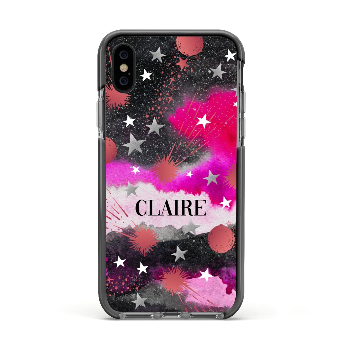 Personalised Pink Celestial Apple iPhone Xs Impact Case Black Edge on Black Phone