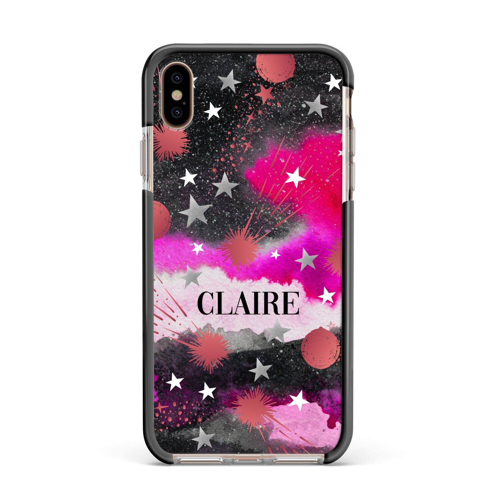 Personalised Pink Celestial Apple iPhone Xs Max Impact Case Black Edge on Gold Phone