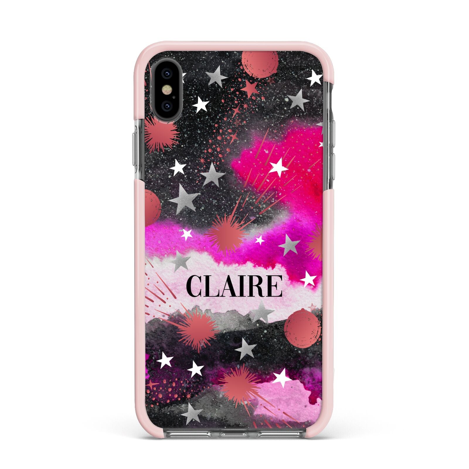 Personalised Pink Celestial Apple iPhone Xs Max Impact Case Pink Edge on Black Phone