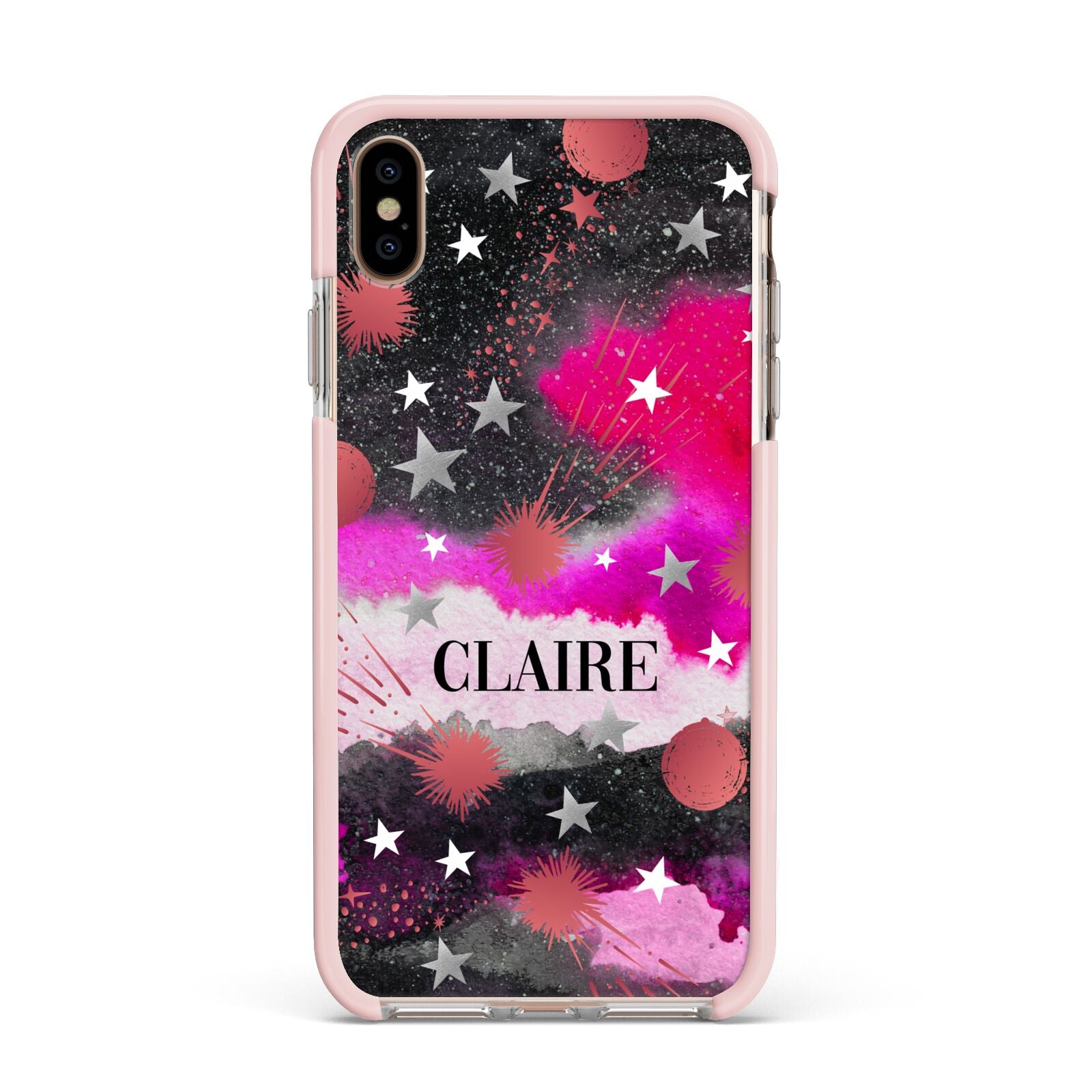 Personalised Pink Celestial Apple iPhone Xs Max Impact Case Pink Edge on Gold Phone