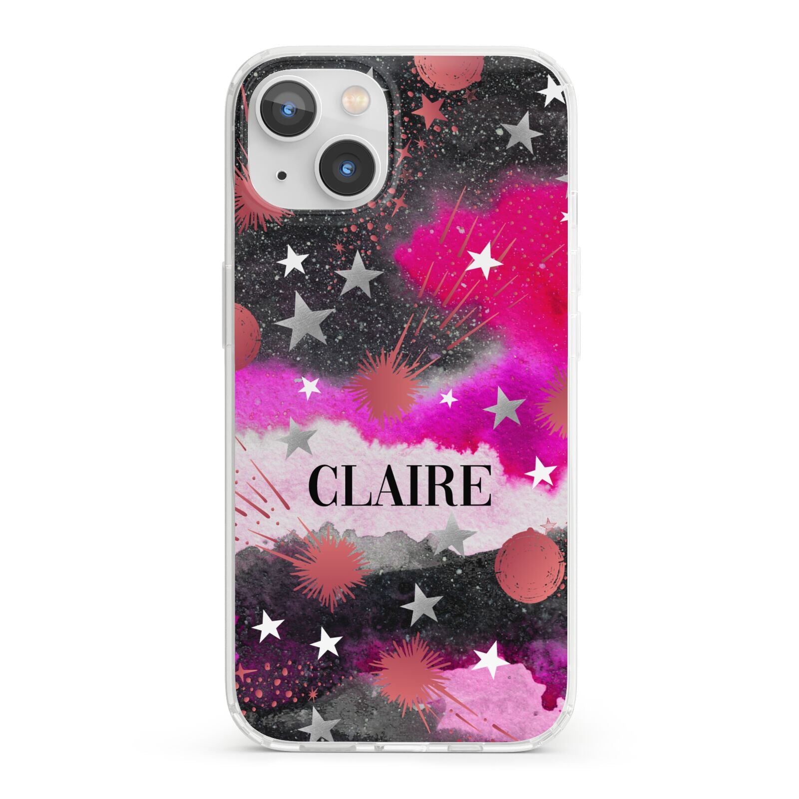 Personalised Pink Celestial iPhone 13 Clear Bumper Case