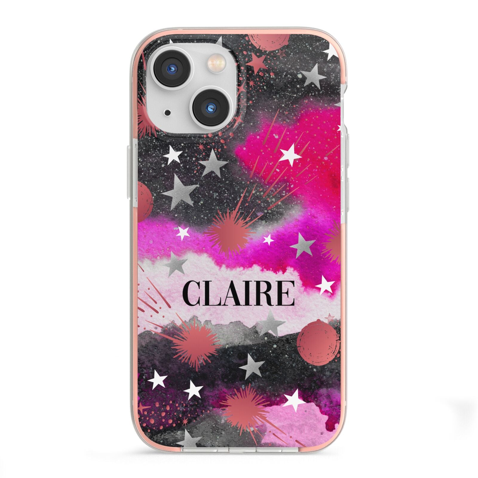 Personalised Pink Celestial iPhone 13 Mini TPU Impact Case with Pink Edges
