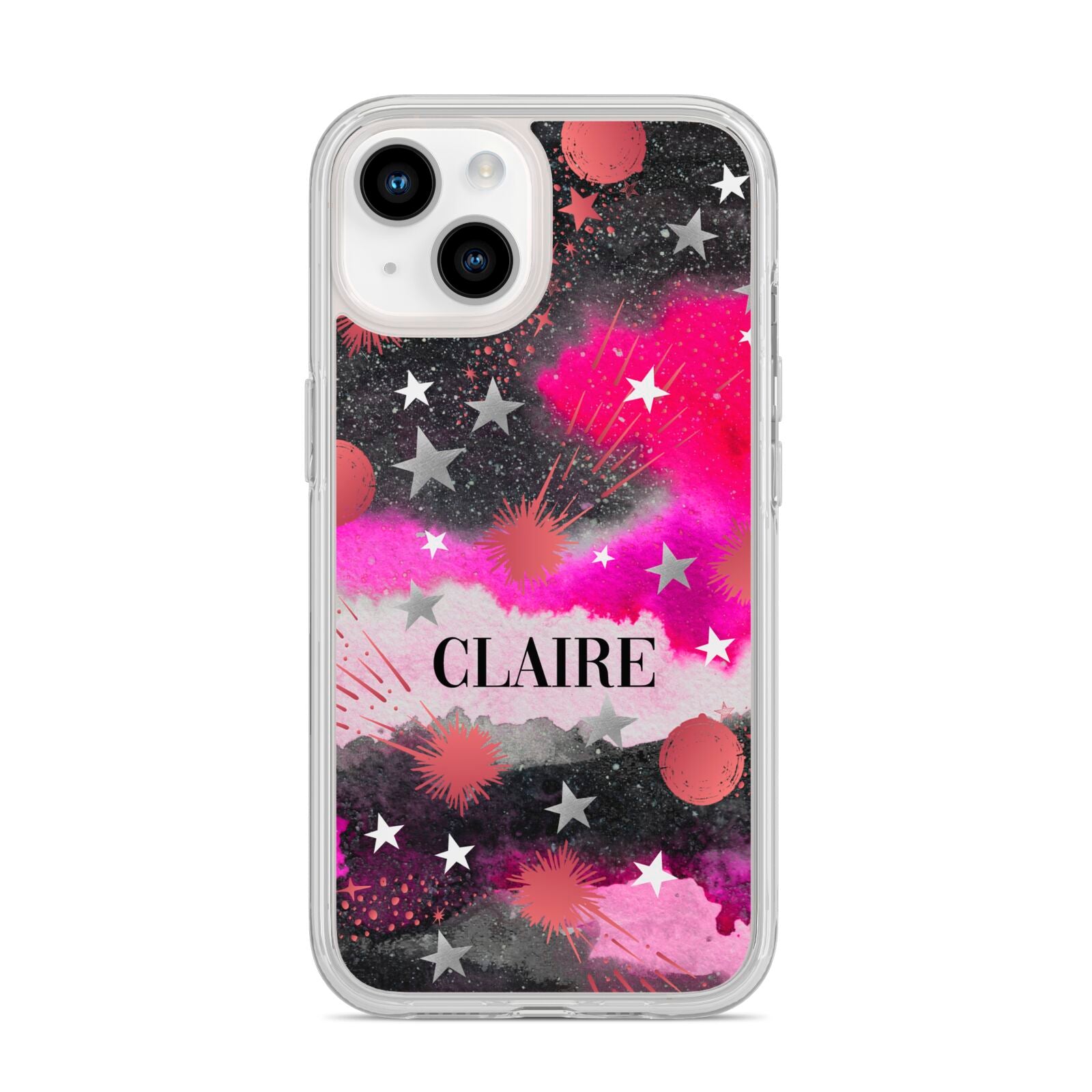 Personalised Pink Celestial iPhone 14 Clear Tough Case Starlight