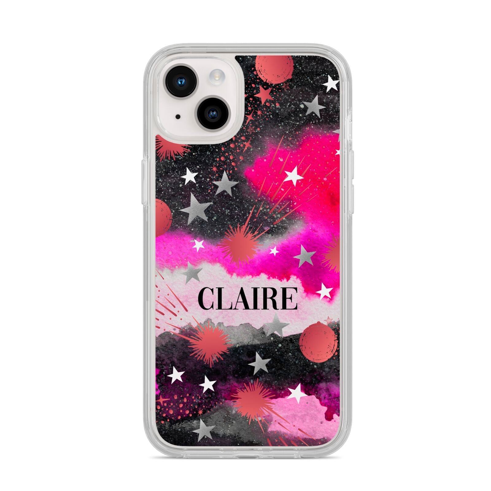 Personalised Pink Celestial iPhone 14 Plus Clear Tough Case Starlight