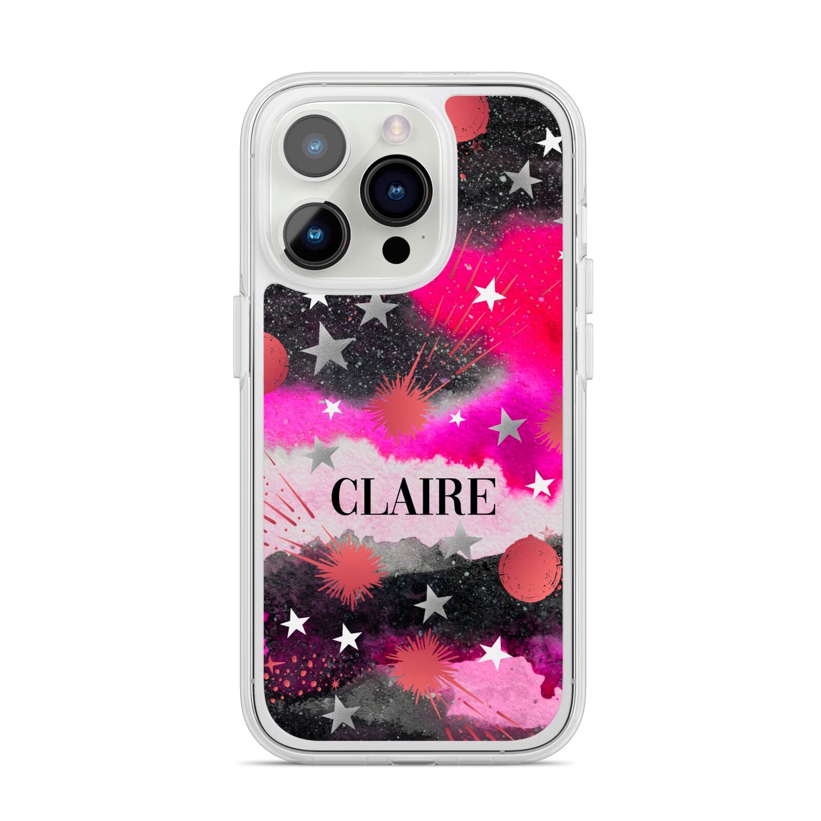 Personalised Pink Celestial iPhone 14 Pro Clear Tough Case Silver