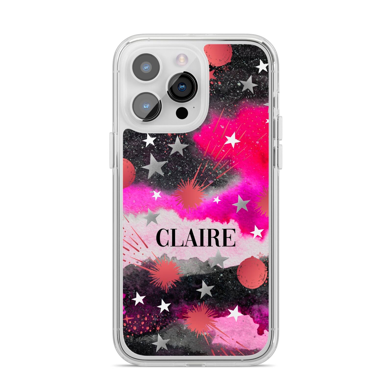 Personalised Pink Celestial iPhone 14 Pro Max Clear Tough Case Silver