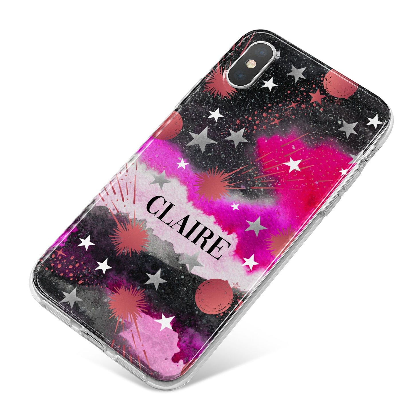 Personalised Pink Celestial iPhone X Bumper Case on Silver iPhone