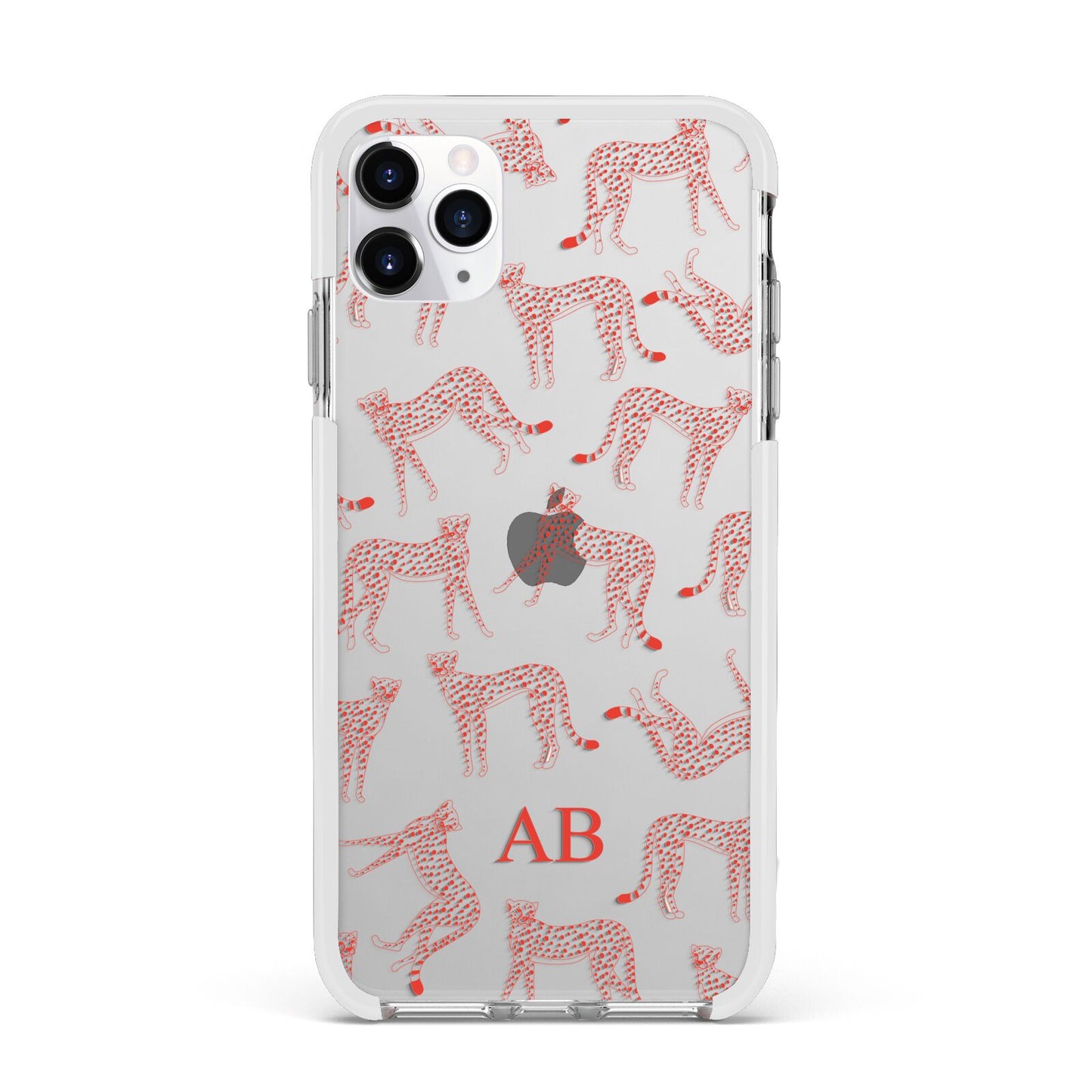 Personalised Pink Cheetah Apple iPhone 11 Pro Max in Silver with White Impact Case