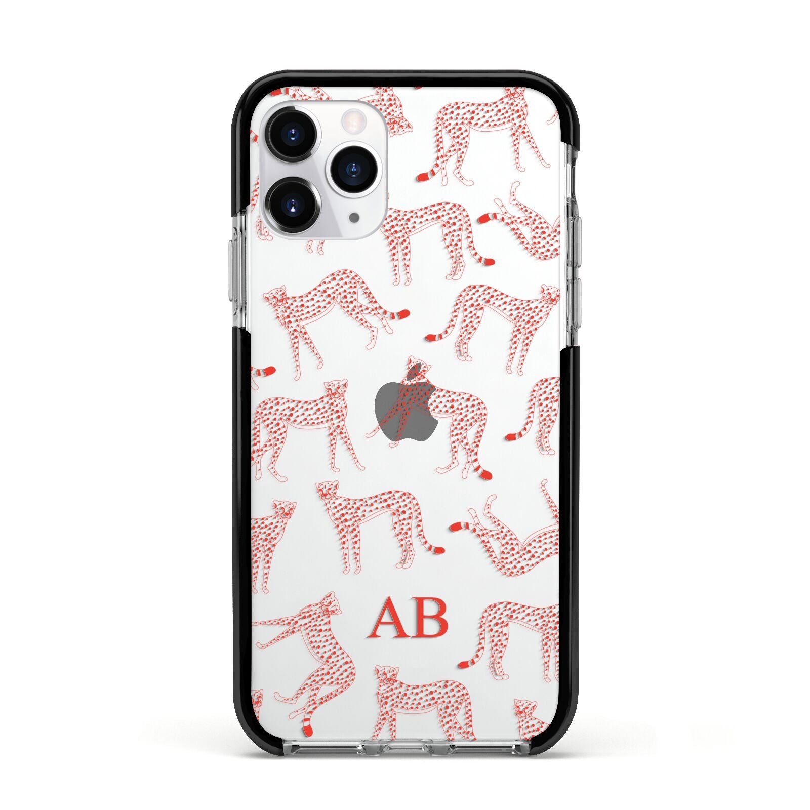 Personalised Pink Cheetah Apple iPhone 11 Pro in Silver with Black Impact Case