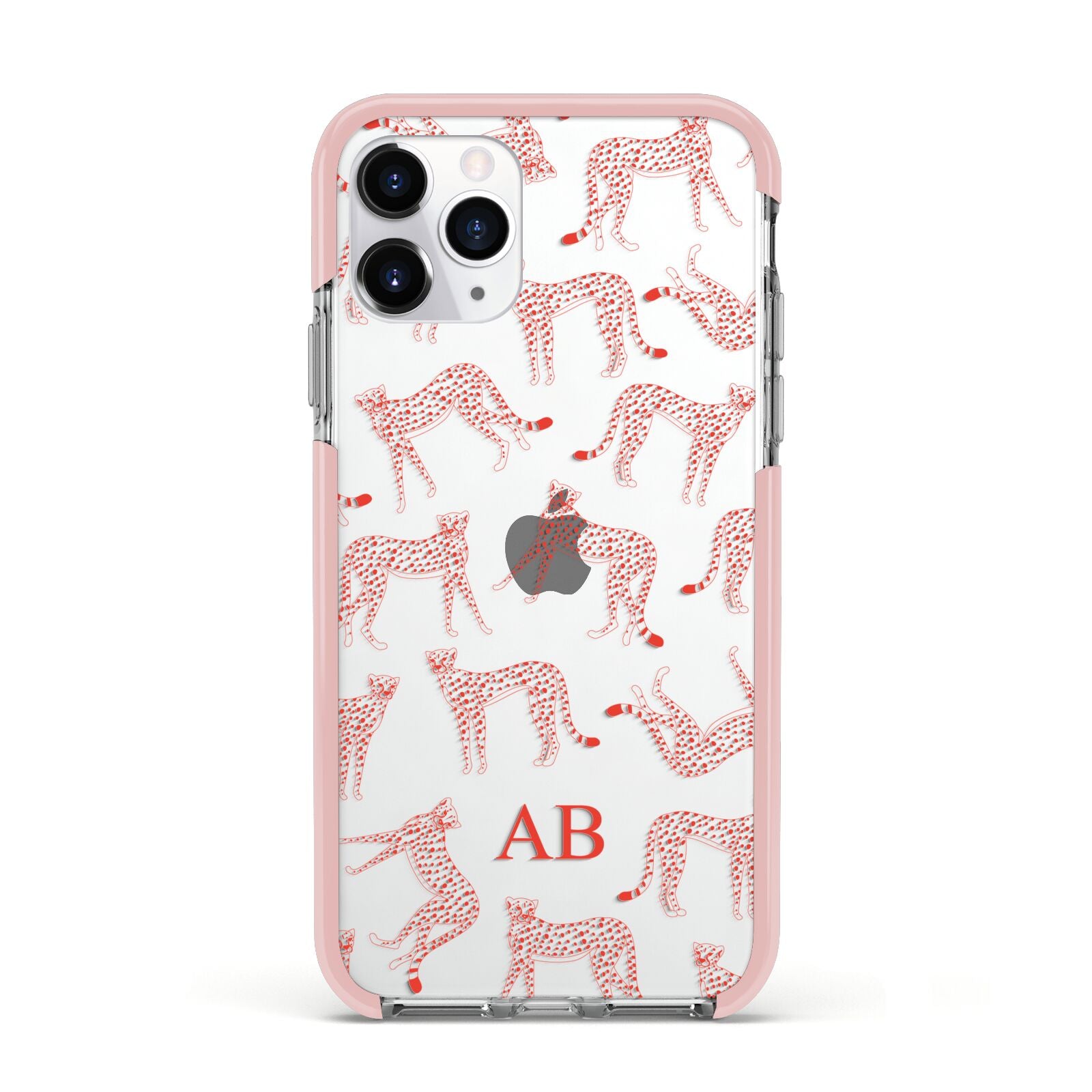 Personalised Pink Cheetah Apple iPhone 11 Pro in Silver with Pink Impact Case