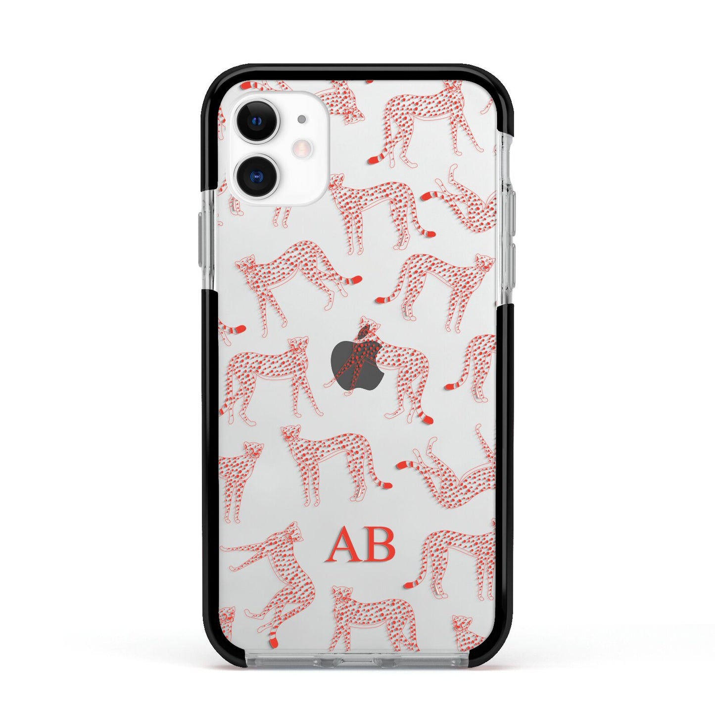 Personalised Pink Cheetah Apple iPhone 11 in White with Black Impact Case
