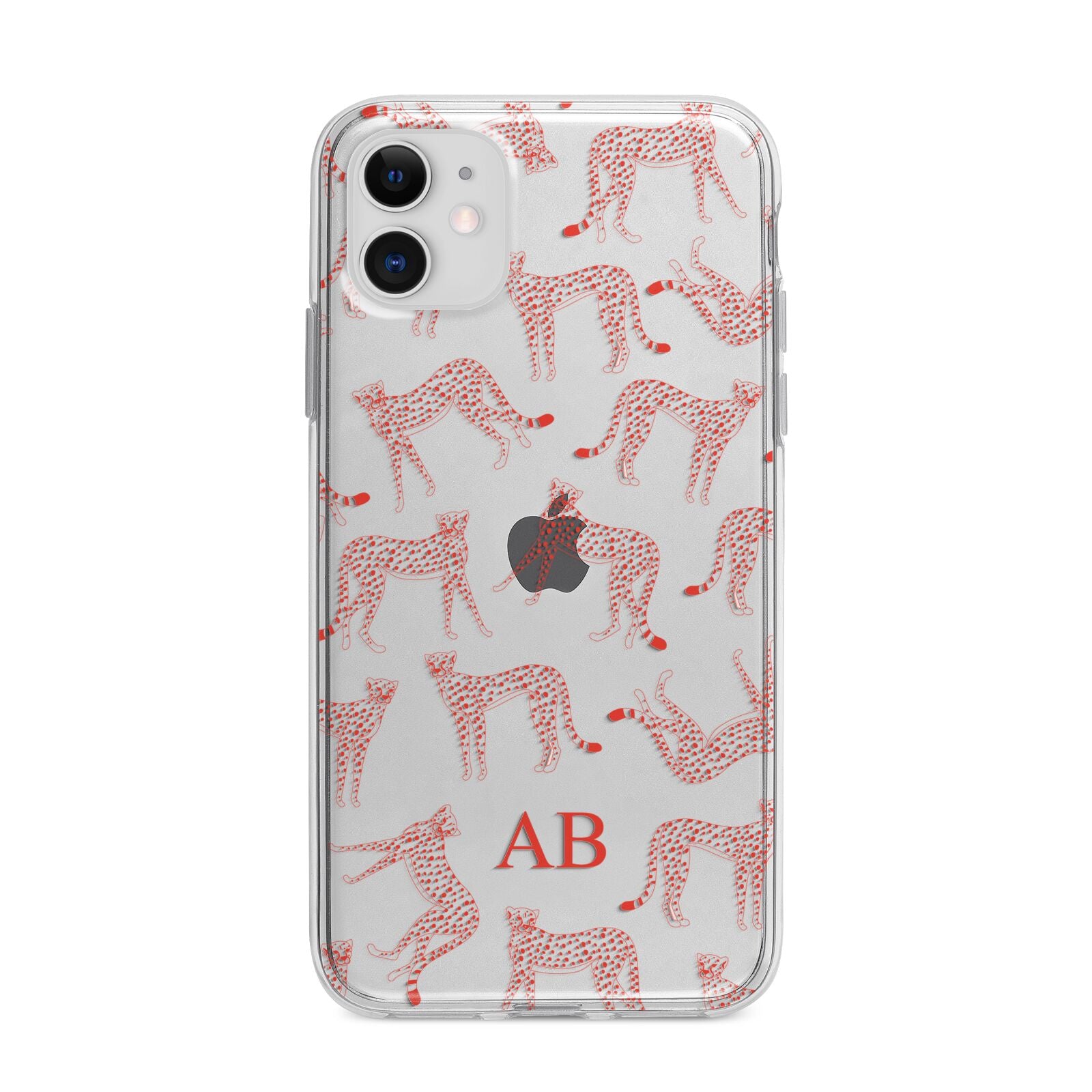 Personalised Pink Cheetah Apple iPhone 11 in White with Bumper Case