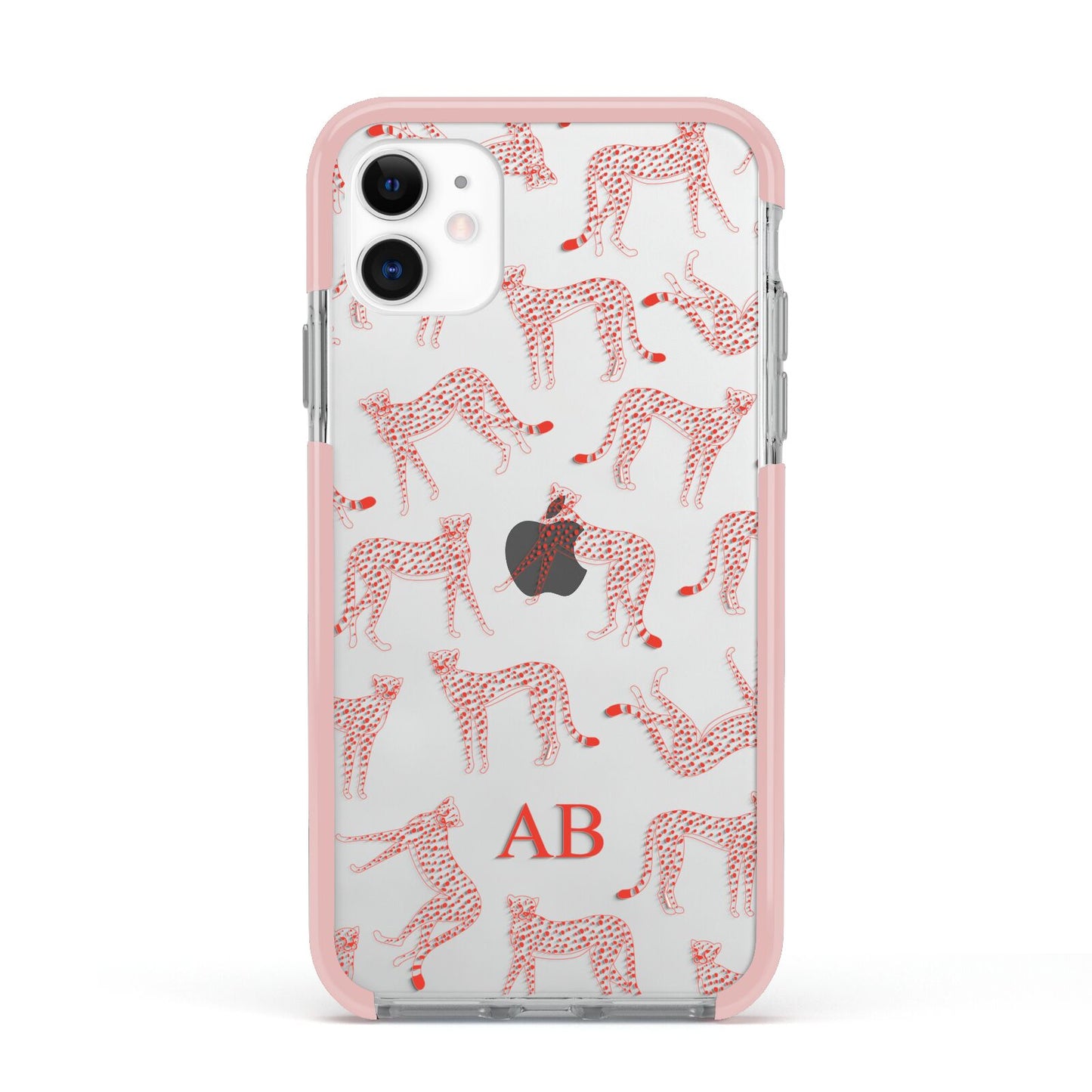 Personalised Pink Cheetah Apple iPhone 11 in White with Pink Impact Case