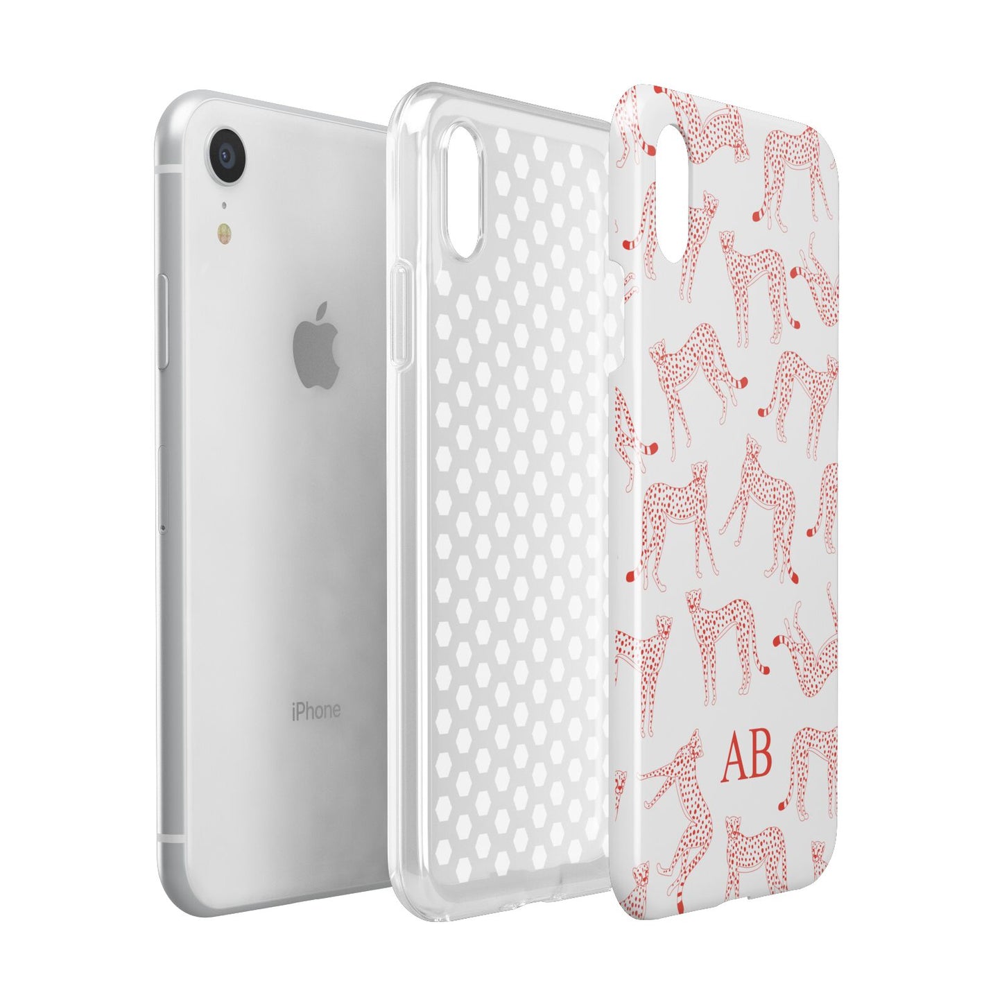 Personalised Pink Cheetah Apple iPhone XR White 3D Tough Case Expanded view