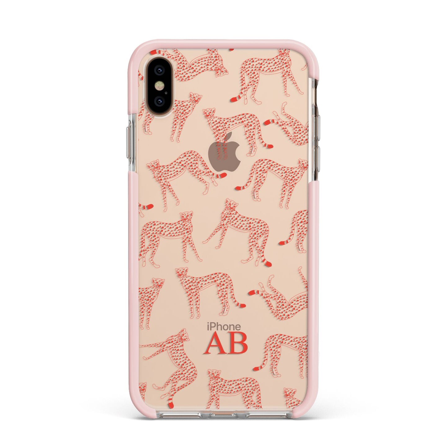 Personalised Pink Cheetah Apple iPhone Xs Max Impact Case Pink Edge on Gold Phone