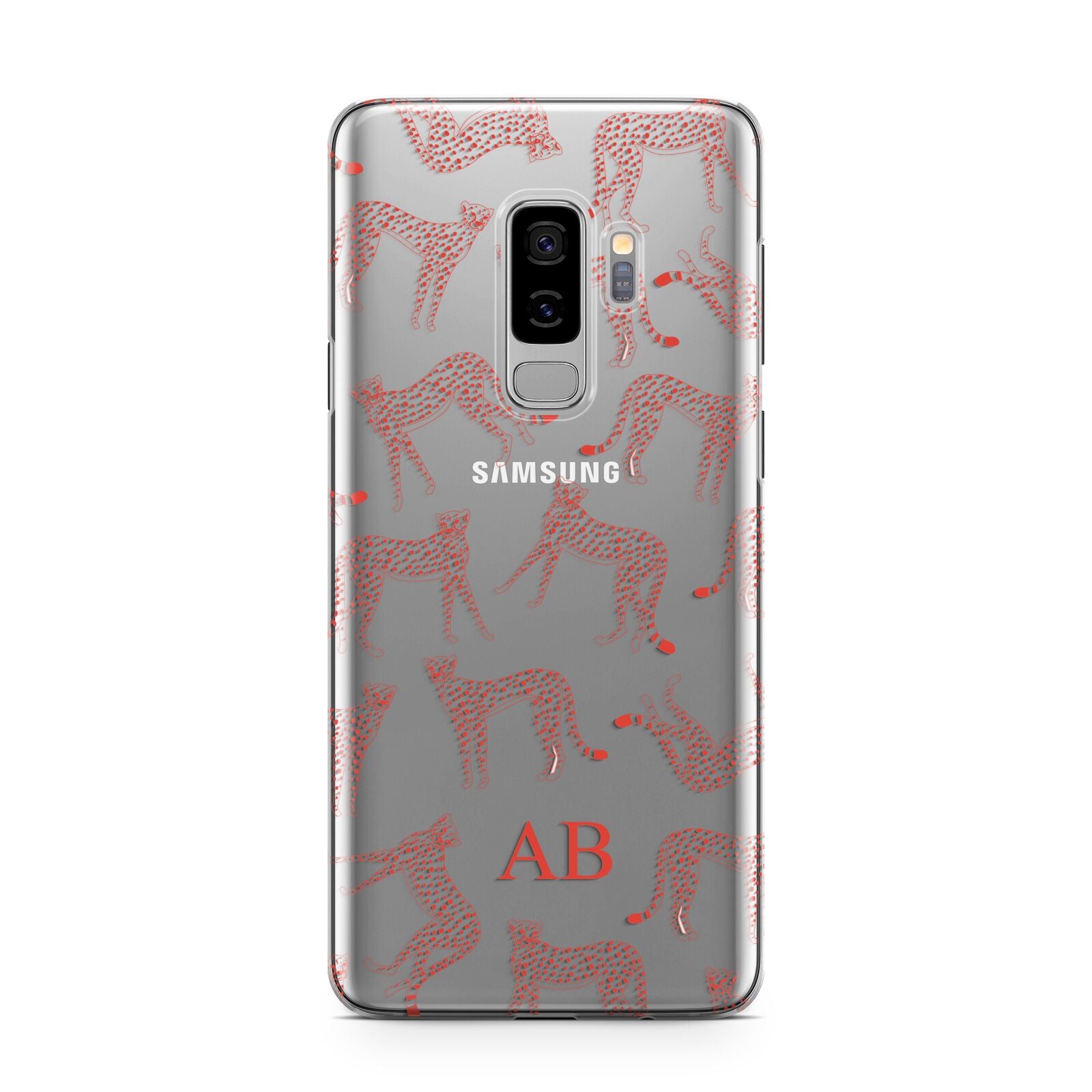 Personalised Pink Cheetah Samsung Galaxy S9 Plus Case on Silver phone