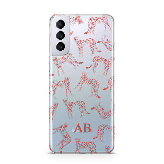 Personalised Pink Cheetah Samsung S21 Plus Phone Case