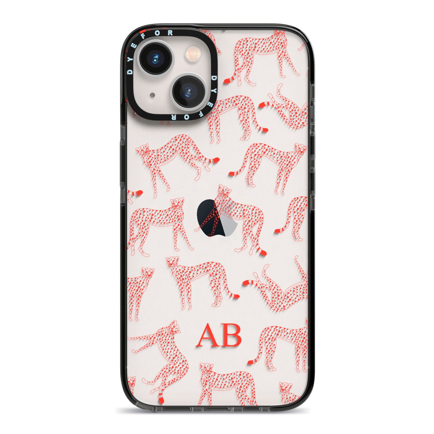 Personalised Pink Cheetah iPhone 13 Black Impact Case on Silver phone