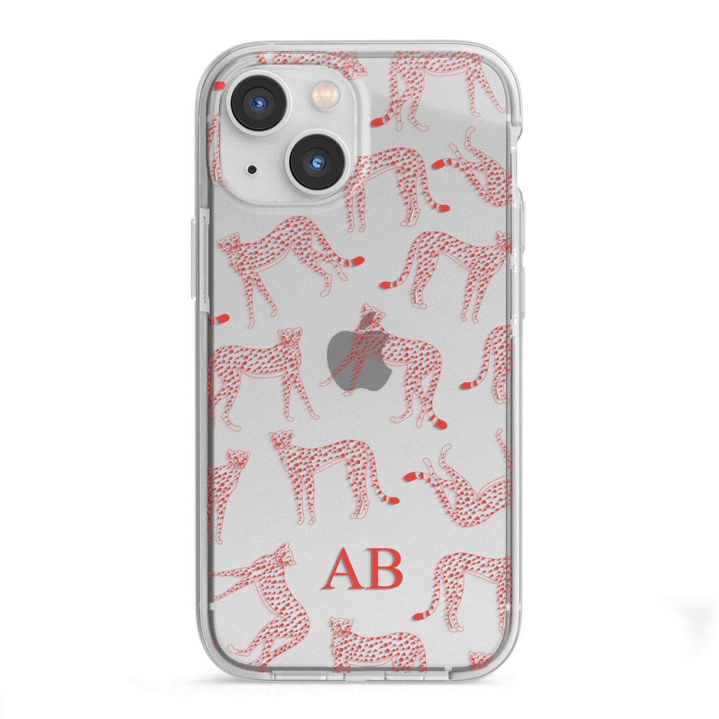 Personalised Pink Cheetah iPhone 13 Mini TPU Impact Case with White Edges