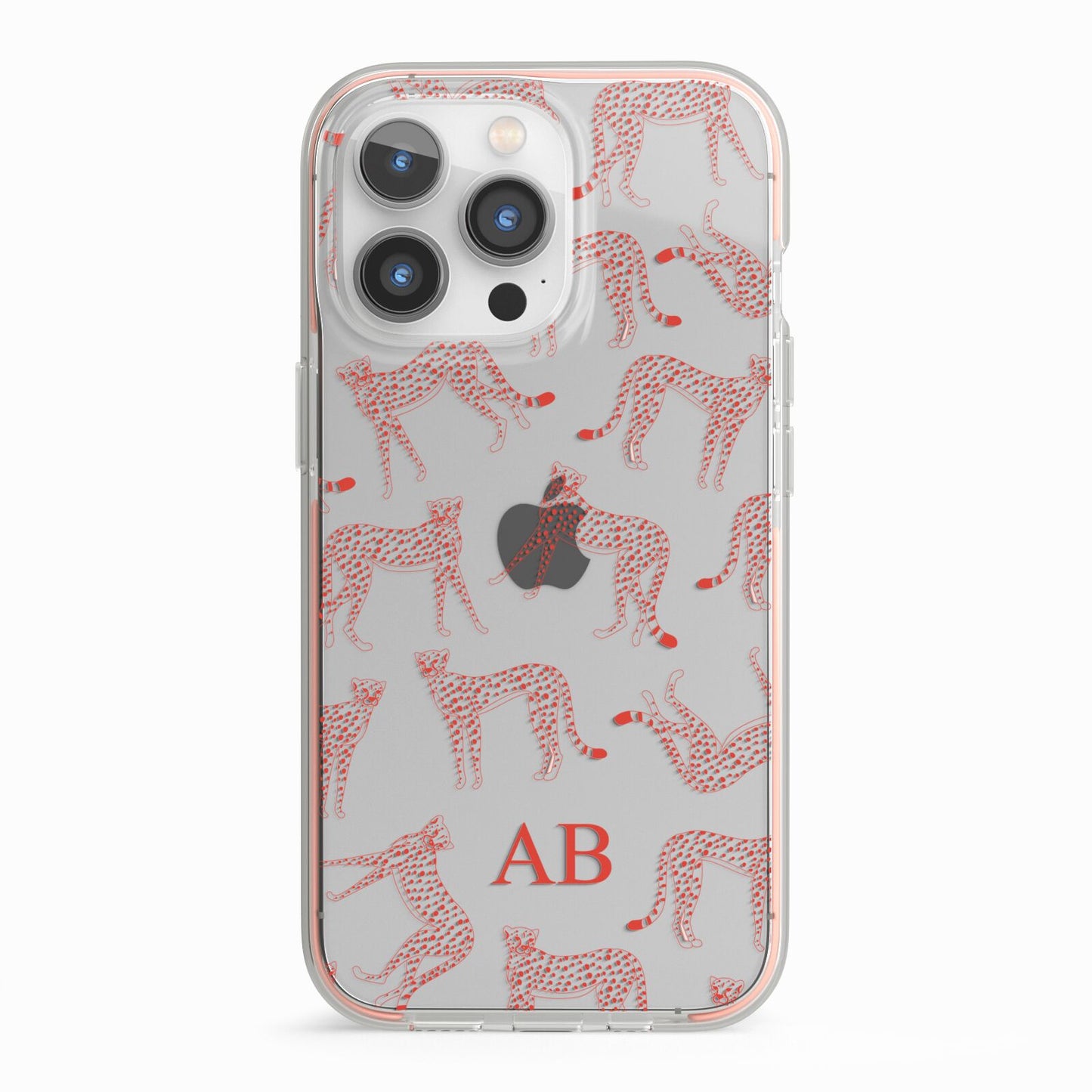 Personalised Pink Cheetah iPhone 13 Pro TPU Impact Case with Pink Edges