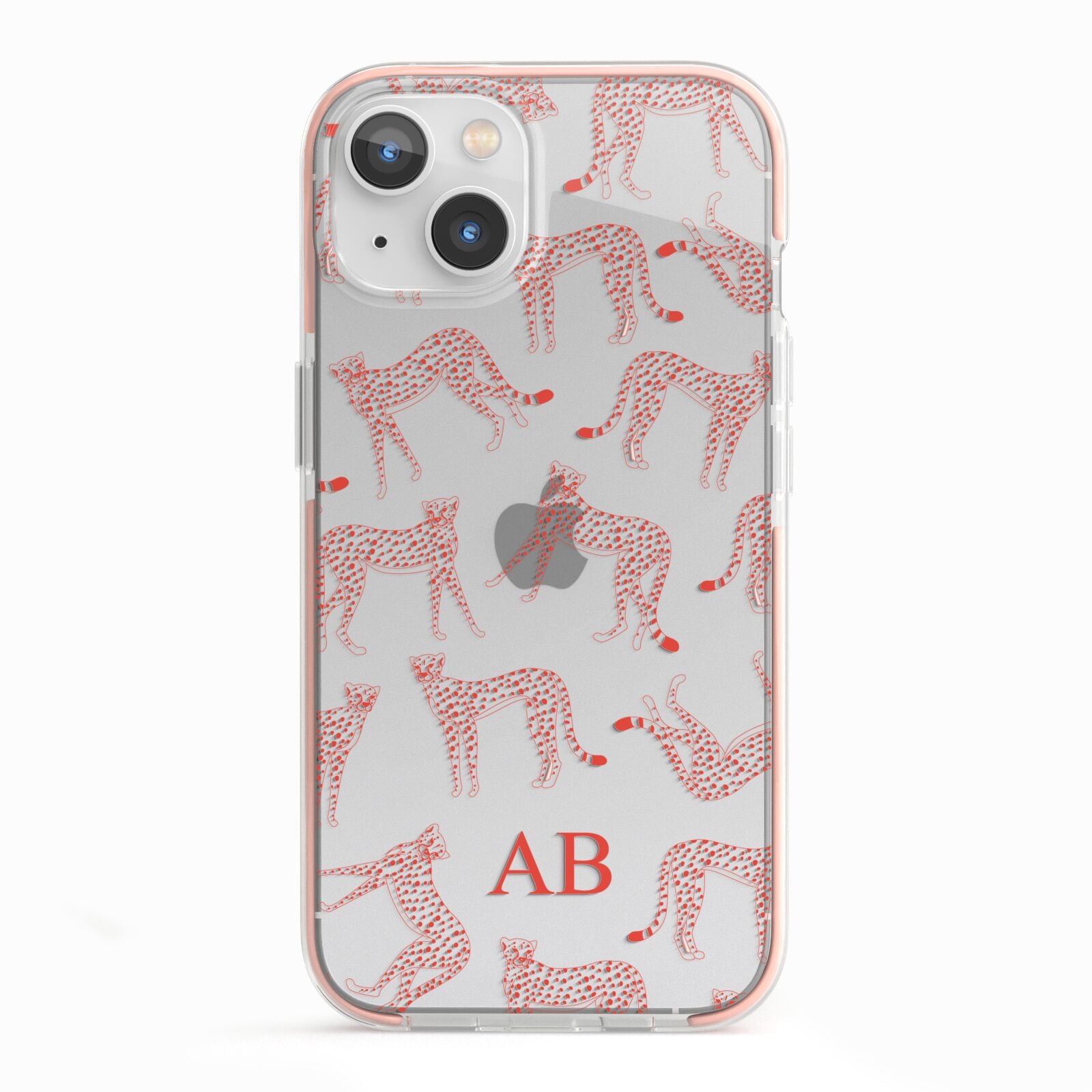 Personalised Pink Cheetah iPhone 13 TPU Impact Case with Pink Edges