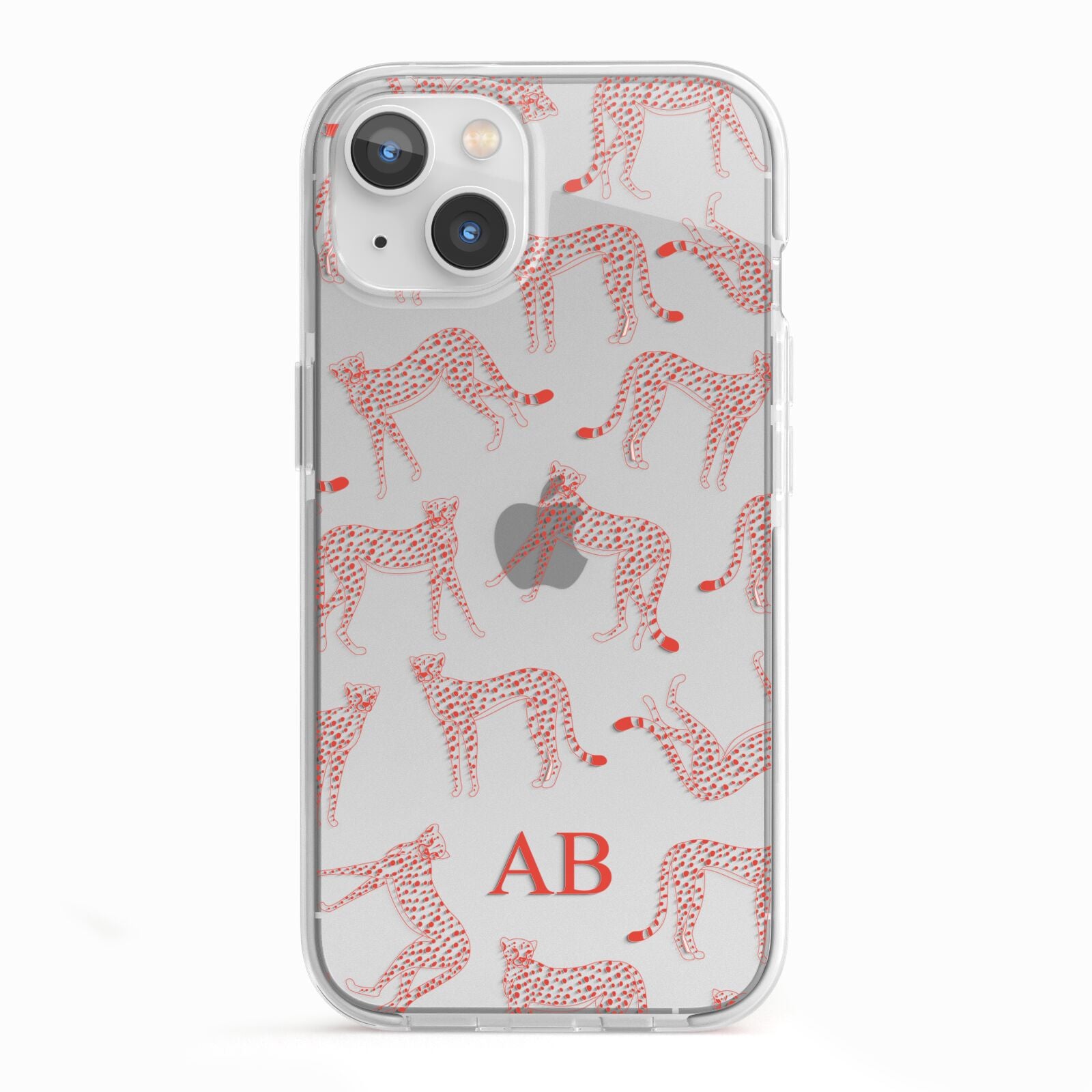 Personalised Pink Cheetah iPhone 13 TPU Impact Case with White Edges