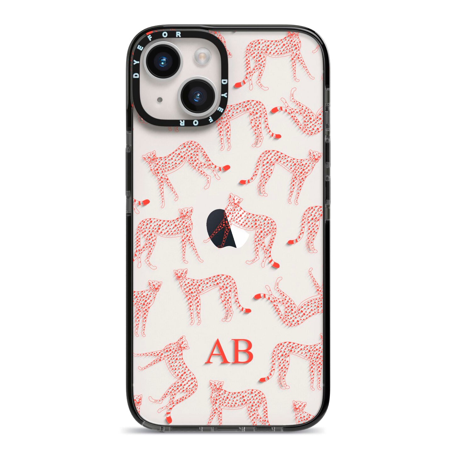 Personalised Pink Cheetah iPhone 14 Black Impact Case on Silver phone