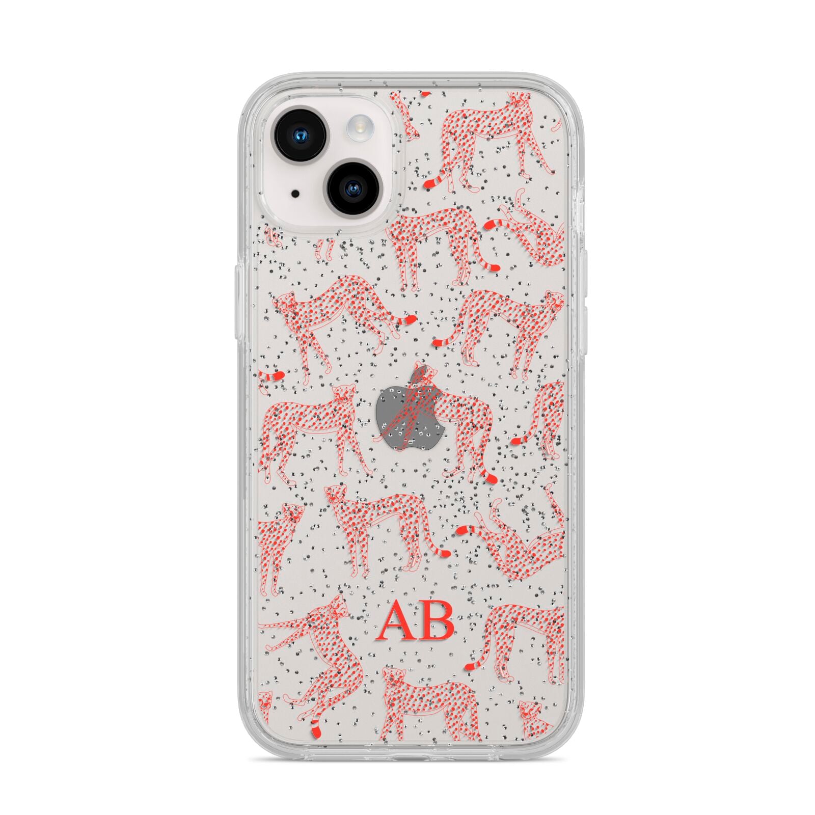 Personalised Pink Cheetah iPhone 14 Plus Glitter Tough Case Starlight