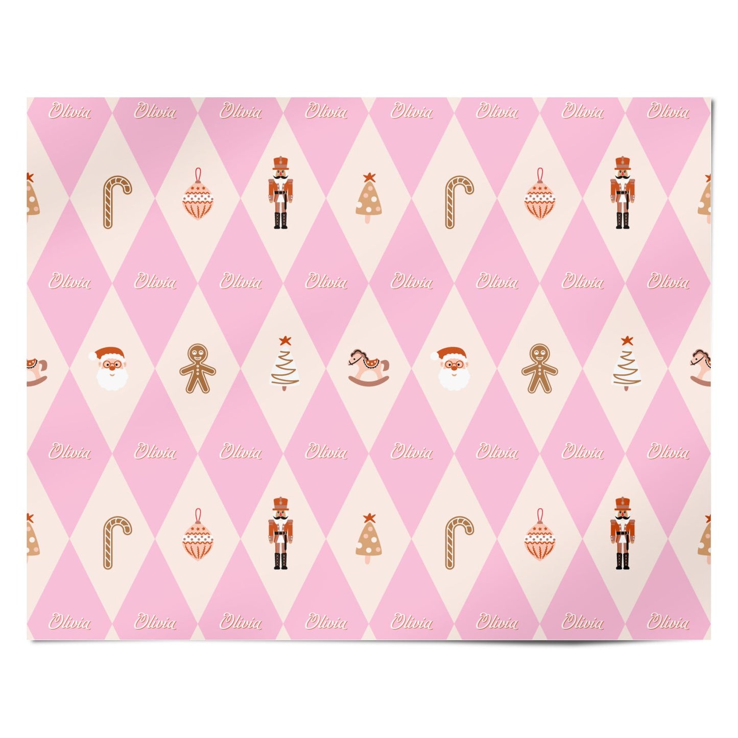 Personalised Pink Christmas Harlequin Personalised Wrapping Paper Alternative