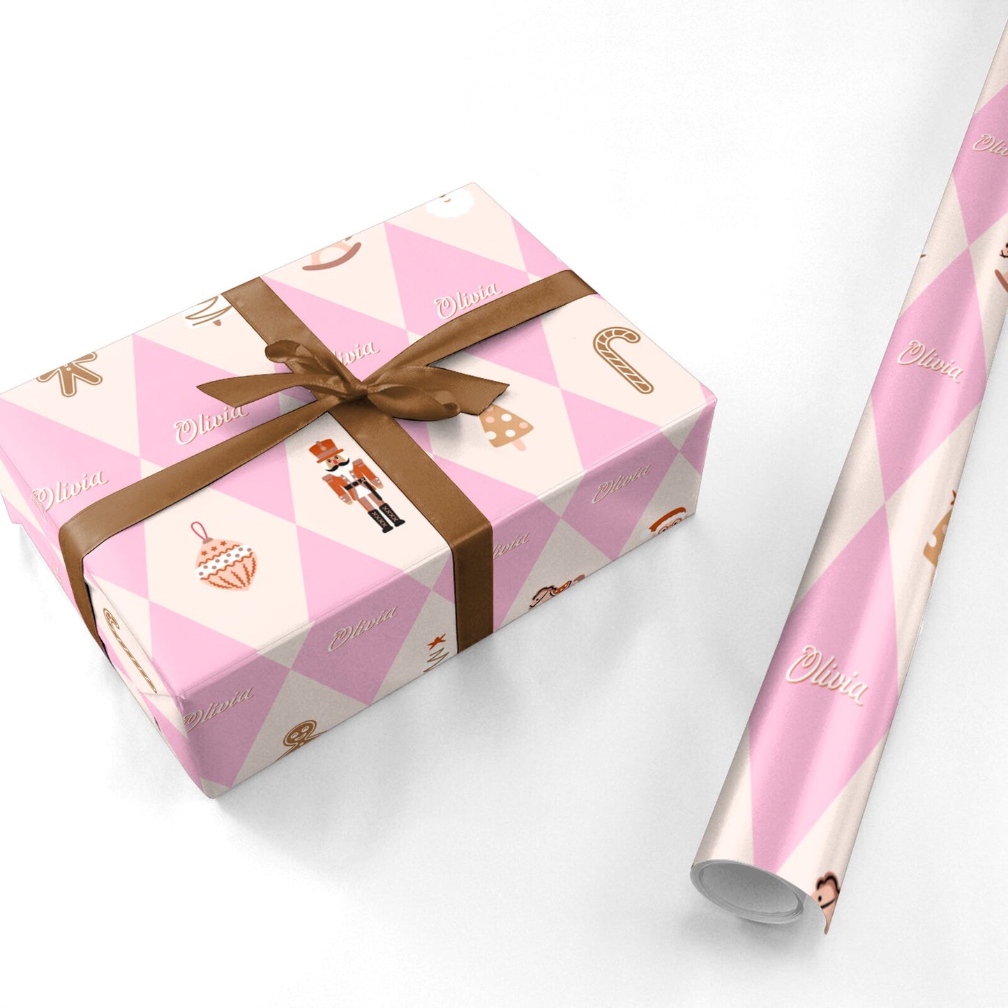 Personalised Pink Christmas Harlequin Personalised Wrapping Paper