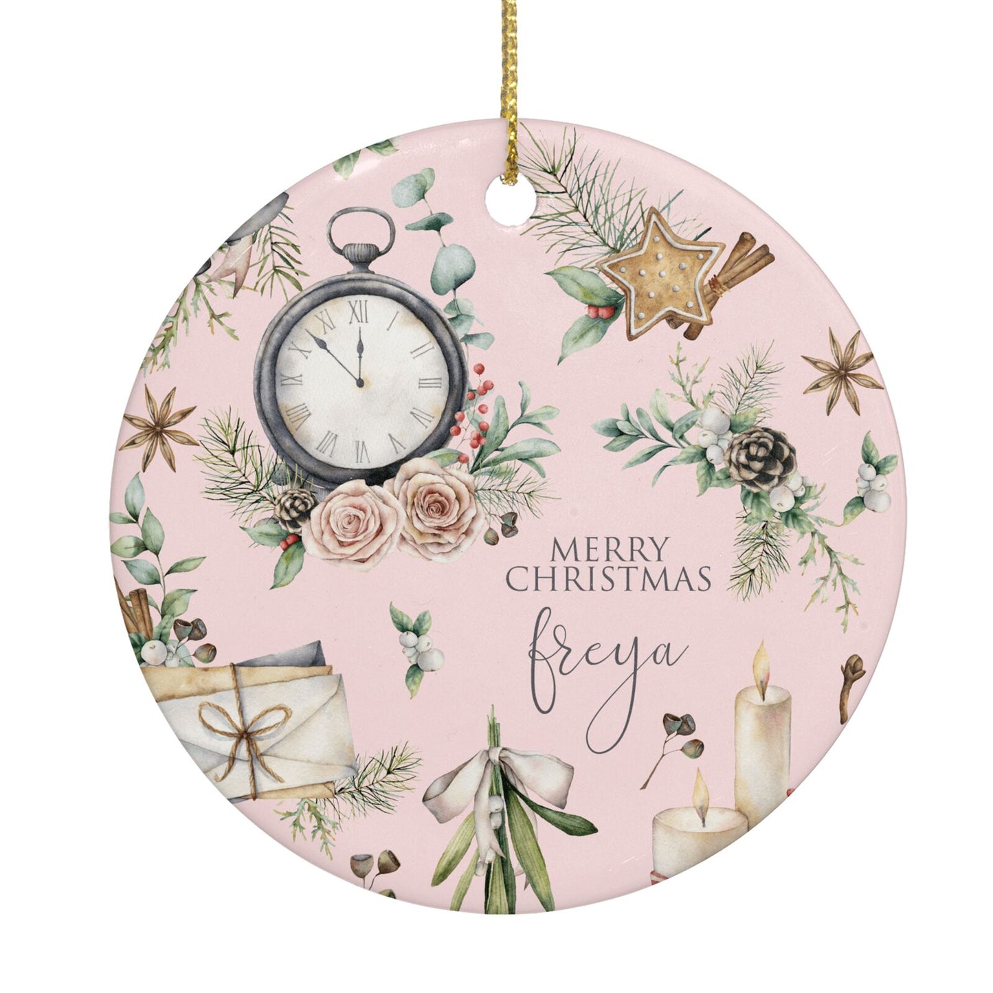Personalised Pink Christmas Theme Circle Decoration