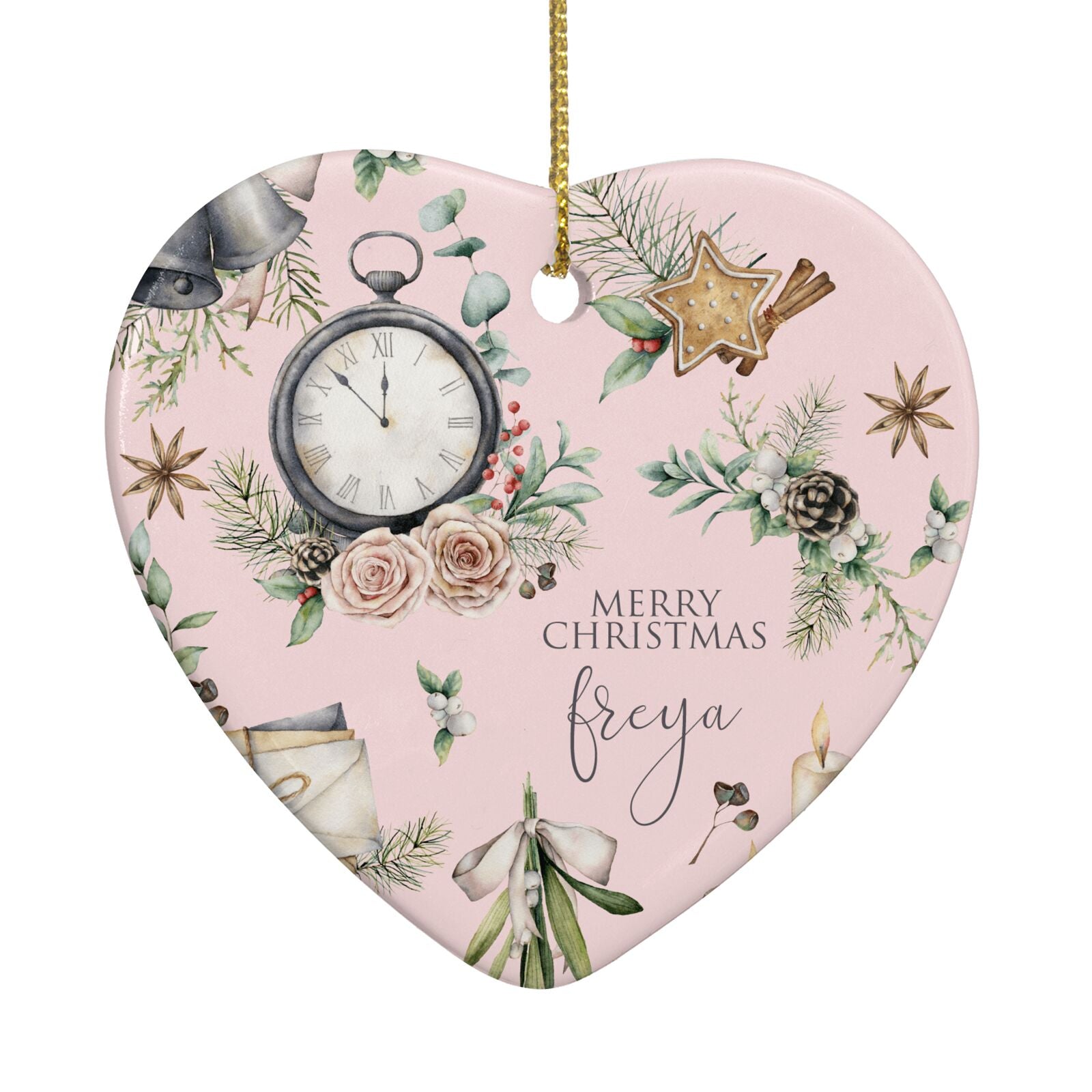 Personalised Pink Christmas Theme Heart Decoration Back Image