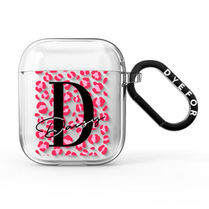 Personalised Pink Clear Leopard Print AirPods Case