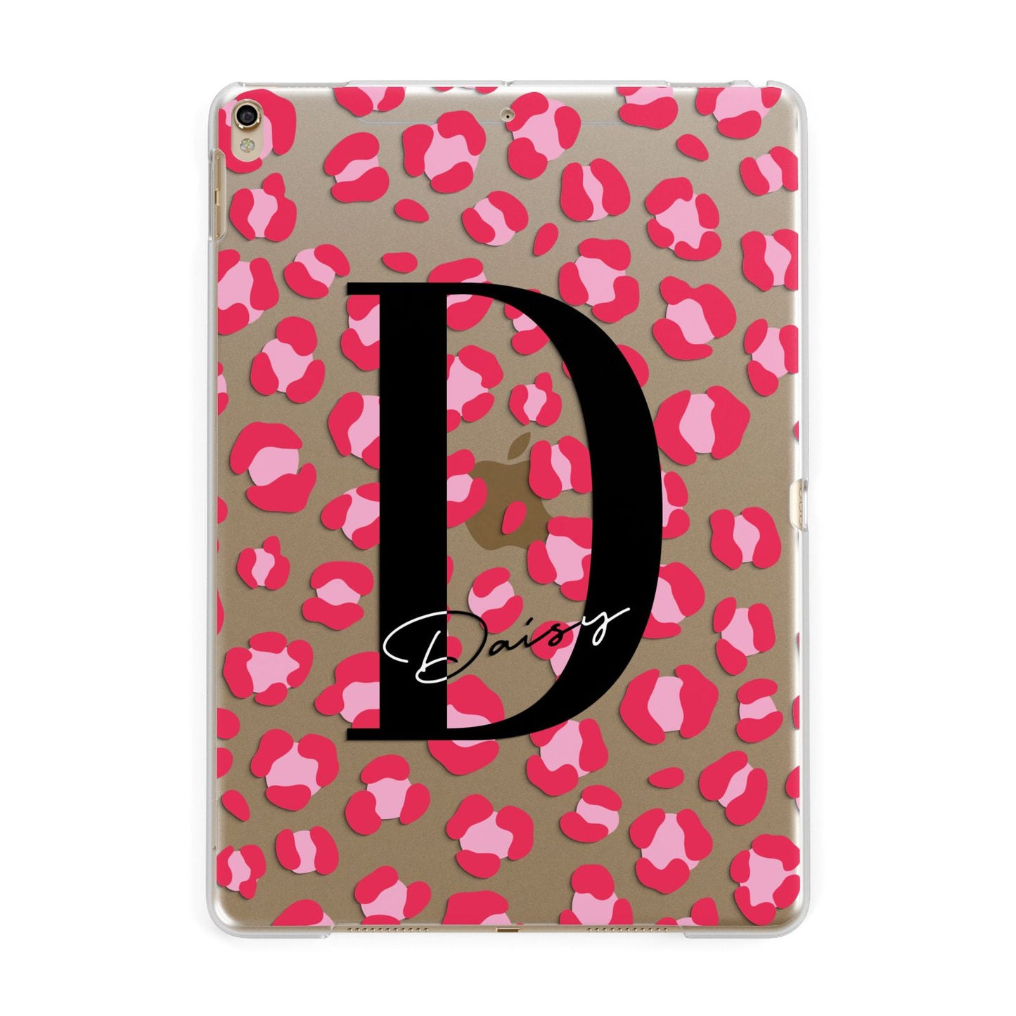 Personalised Pink Clear Leopard Print Apple iPad Gold Case
