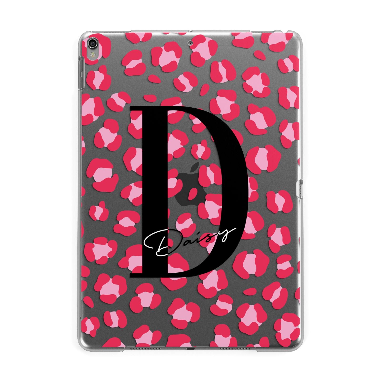 Personalised Pink Clear Leopard Print Apple iPad Grey Case