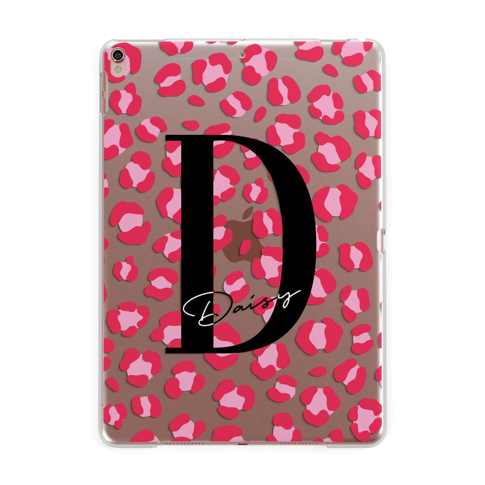 Personalised Pink Clear Leopard Print Apple iPad Rose Gold Case