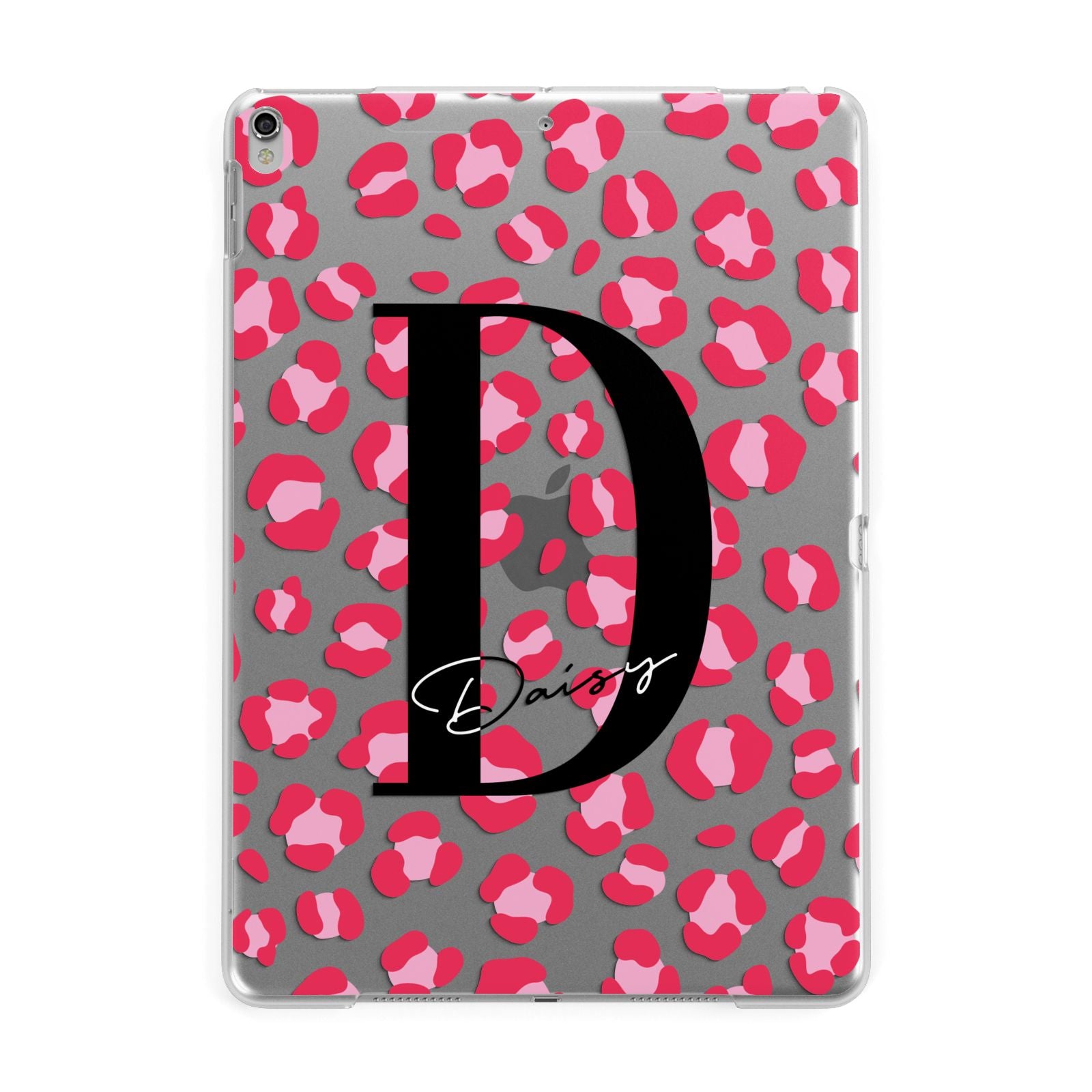 Personalised Pink Clear Leopard Print Apple iPad Silver Case