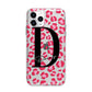 Personalised Pink Clear Leopard Print Apple iPhone 11 Pro Max in Silver with Bumper Case