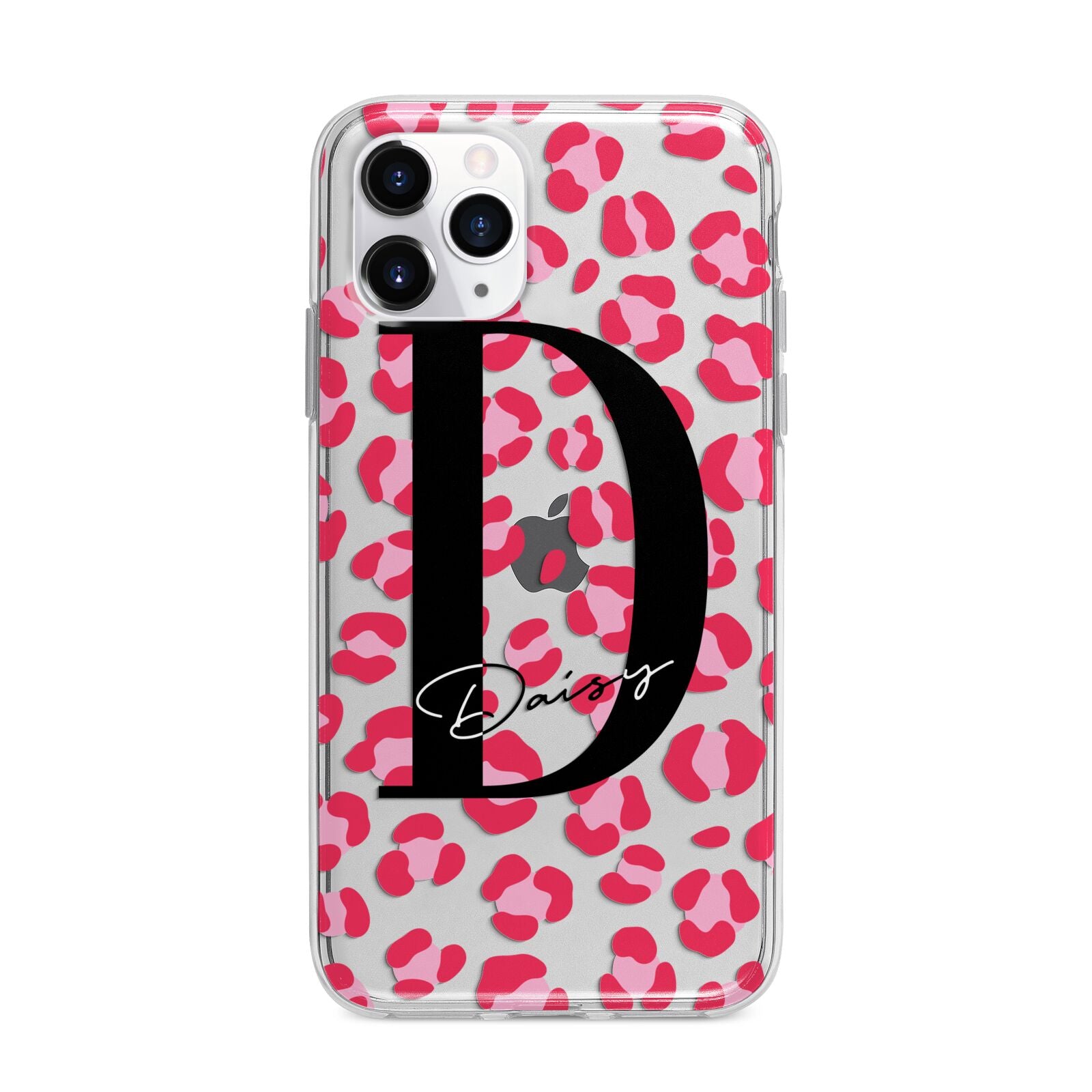 Personalised Pink Clear Leopard Print Apple iPhone 11 Pro in Silver with Bumper Case