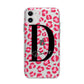 Personalised Pink Clear Leopard Print Apple iPhone 11 in White with Bumper Case