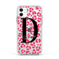 Personalised Pink Clear Leopard Print Apple iPhone 11 in White with White Impact Case