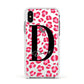 Personalised Pink Clear Leopard Print Apple iPhone Xs Impact Case White Edge on Silver Phone