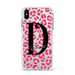 Personalised Pink Clear Leopard Print Apple iPhone Xs Max Impact Case White Edge on Silver Phone
