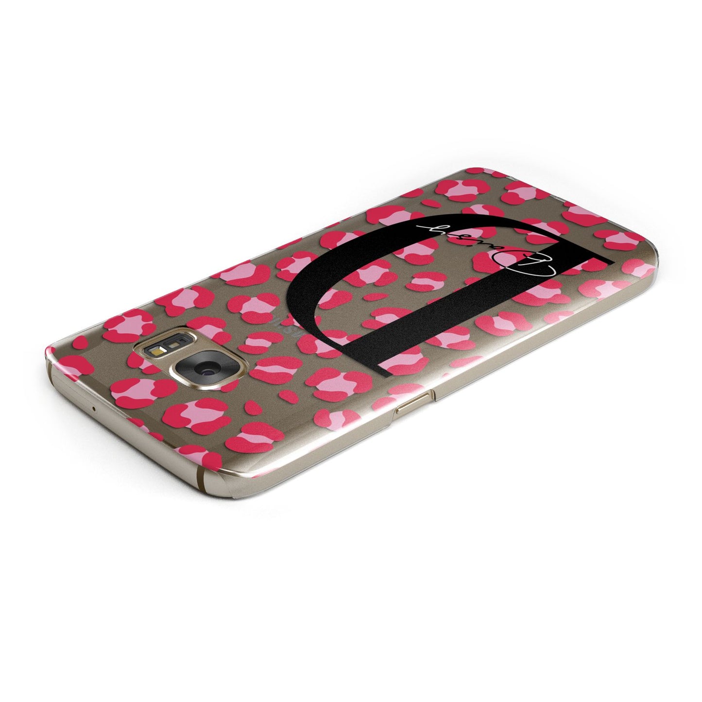 Personalised Pink Clear Leopard Print Samsung Galaxy Case Top Cutout